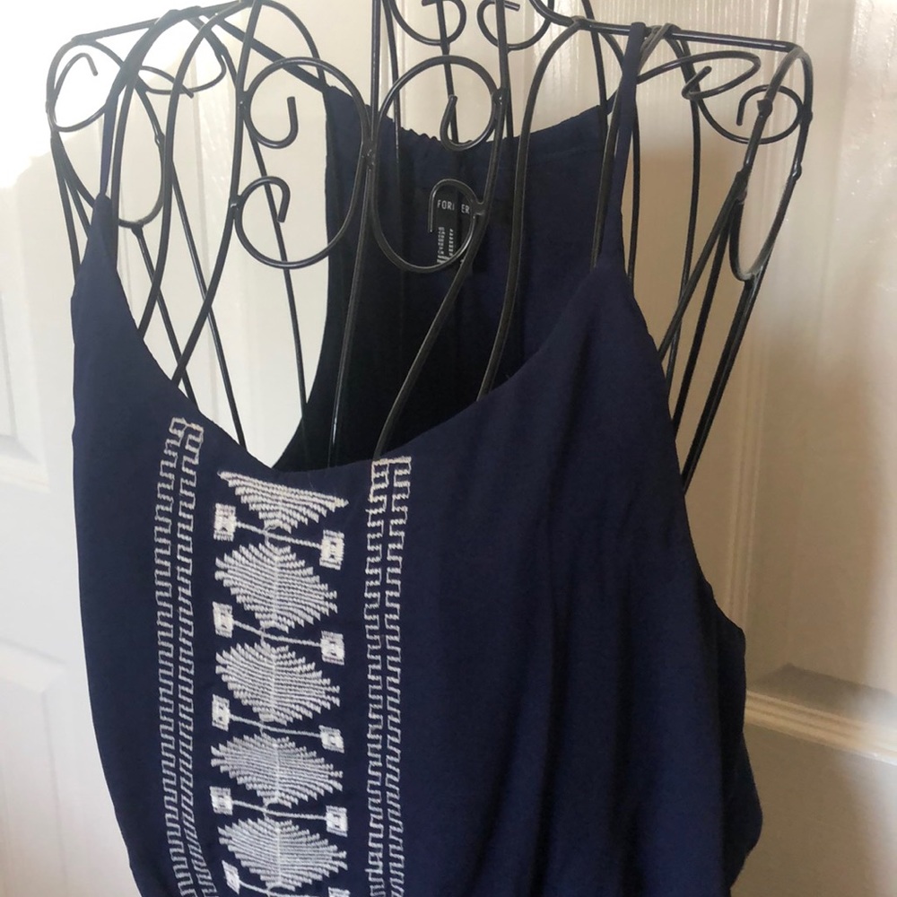 Navy Razor back Embroidered Dress, lined - Picture 3 of 4